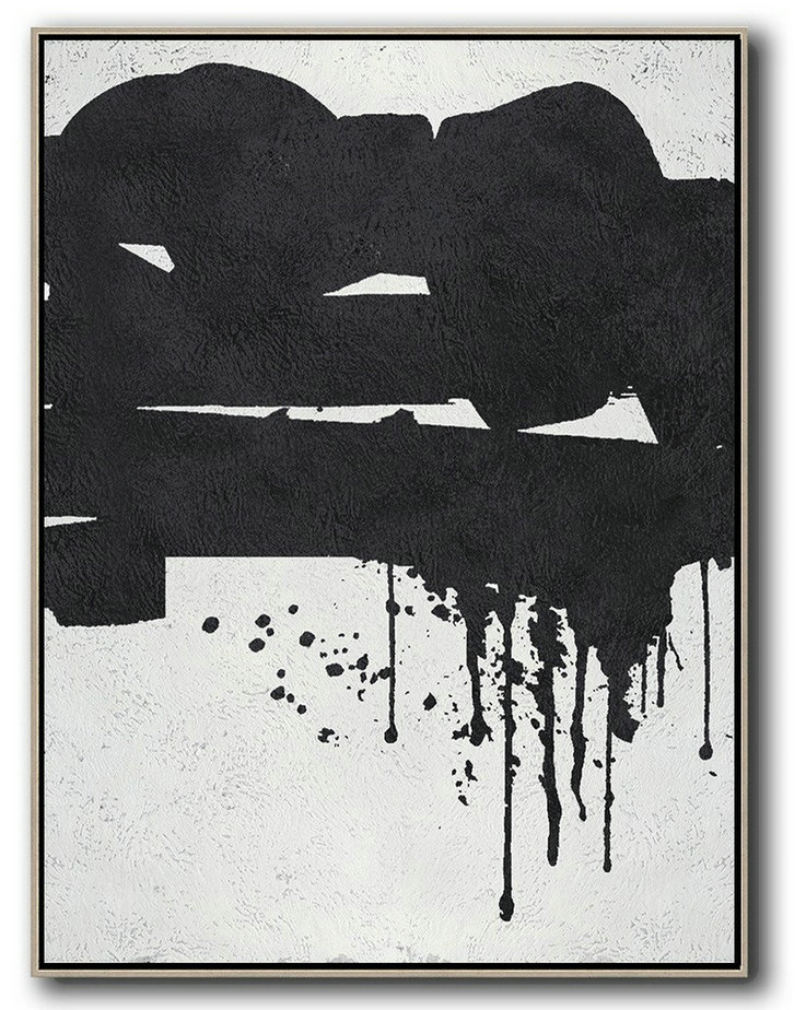 Modern Canvas Art,Black And White Minimal Painting On Canvas,Hand Paint Large Art #R2W6
